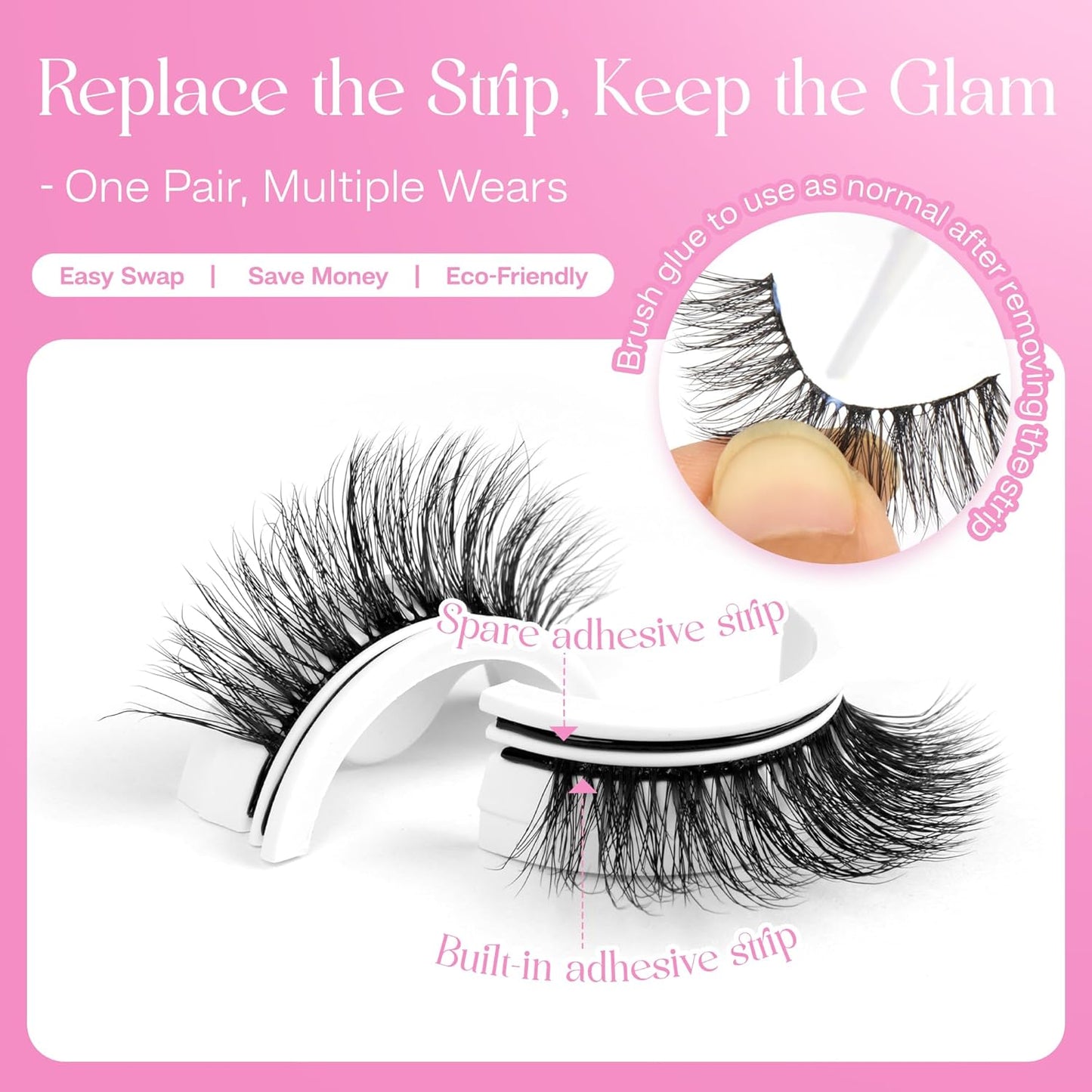 CALAILIS Self Adhesive Eyelashes 5 Pairs Natural Look Press On Lashes No Glue Need Eyelashes Reusable Cat Eye Wispy Self-adhesive False Lashes with Replacement Adhesive Strips (C130)-FemmiqueWomen