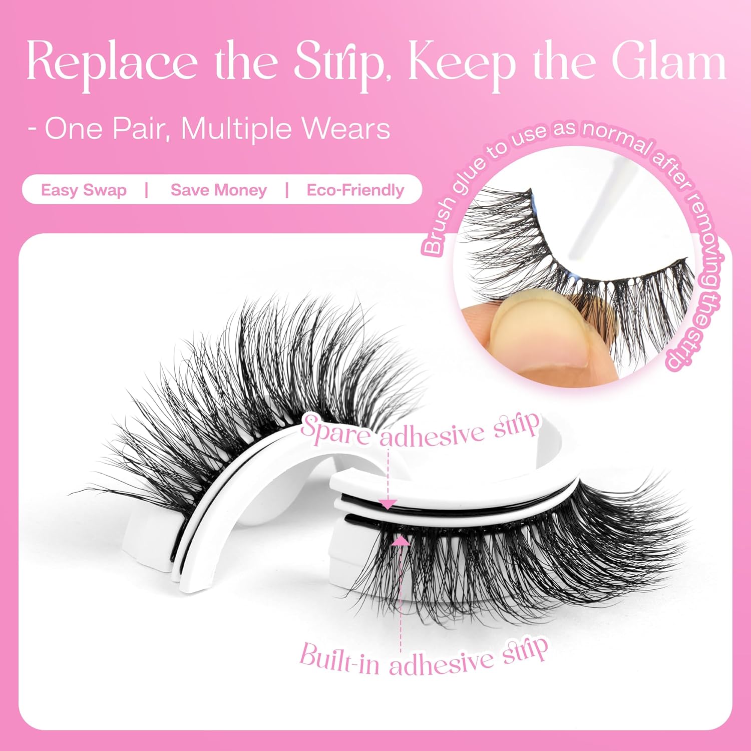 CALAILIS Self Adhesive Eyelashes 5 Pairs Natural Look Press On Lashes No Glue Need Eyelashes Reusable Cat Eye Wispy Self-adhesive False Lashes with Replacement Adhesive Strips (C130)-FemmiqueWomen