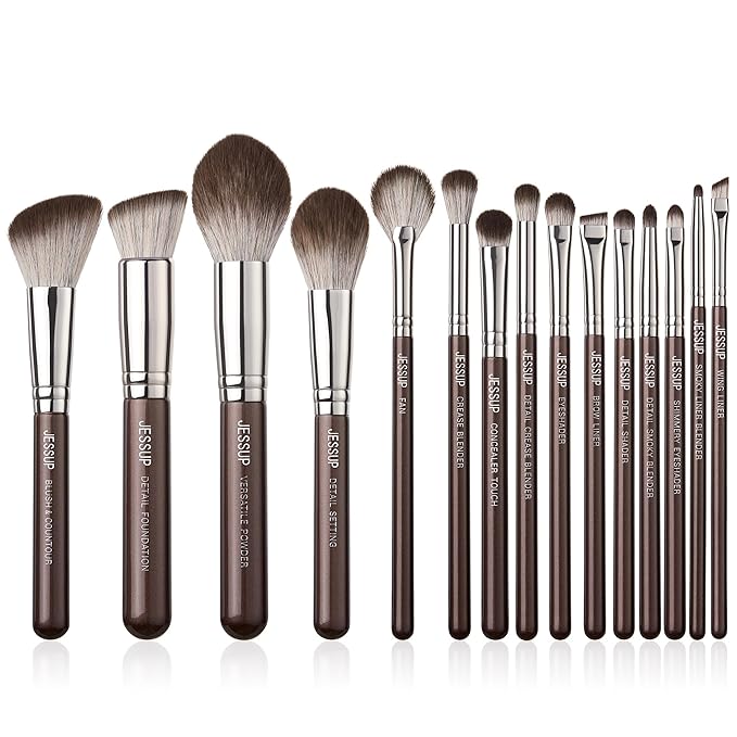 Jessup Makeup Brushes Set 15pcs Brown Make up Brushes Set Professional Premium Synthetic Foundation Eyebrow Concealer Blush Eyeshadow Contour Eyeliner Powder Blending Highlighter Brush, T498-FemmiqueWomen