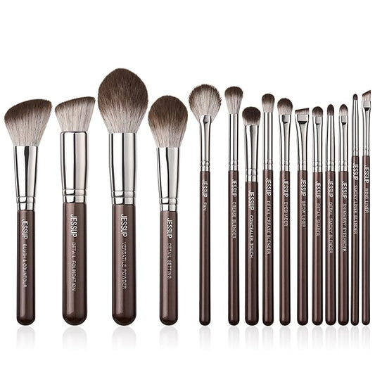 Jessup Makeup Brushes Set 15pcs Brown Make up Brushes Set Professional Premium Synthetic Foundation Eyebrow Concealer Blush Eyeshadow Contour Eyeliner Powder Blending Highlighter Brush, T498-FemmiqueWomen