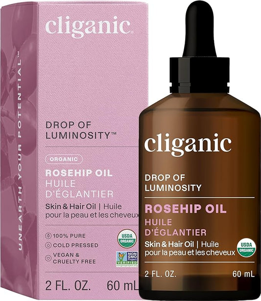 Cliganic Organic Rosehip Seed Oil for Face, 100% Pure | Natural Cold Pressed Unrefined Non-GMO | Carrier Oil for Skin, Hair & Nails (Packaging May Vary)-FemmiqueWomen