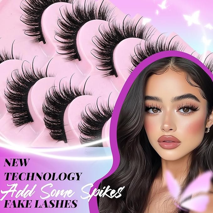 Losha Lashes Fluffy False Eyelashes 10 Pairs Spiky Cat Eye Lashes Kit with Lash Glue and Lash Tweezers 3D Volume Fake Eyelashes Soft Faux Mink Lashes Pack (Bold)-FemmiqueWomen