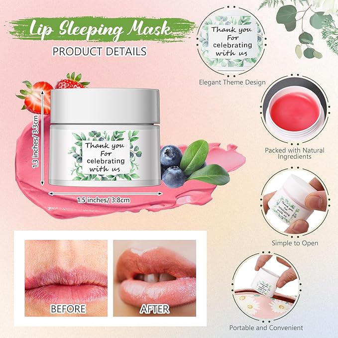 12 Pcs Thank You Lip Sleeping Mask Bulk Bridal Shower Gifts for Guests Thank You for Celebrating with Us Lip Mask Moisturize Nourish for Wedding Bridal Shower Favor Christmas Gift(Eucalyptus)-FemmiqueWomen