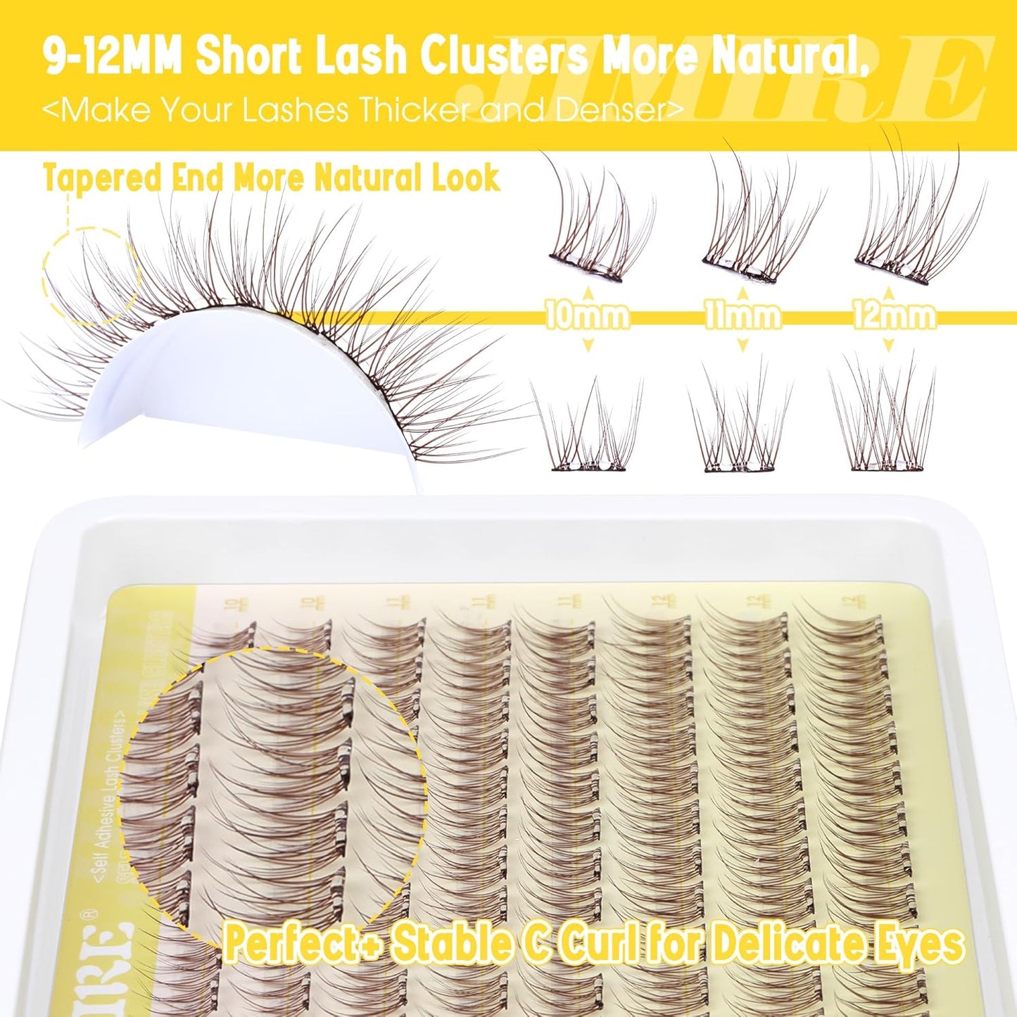 JIMIRE Brown Self-Adhesive Eyelashes - Press on Lash Clusters, Natural Look, Pre-Glued, Wispy 10-12MM Individual Lashes, Clear Band, Reusable Cluster Eyelash Extension-FemmiqueWomen