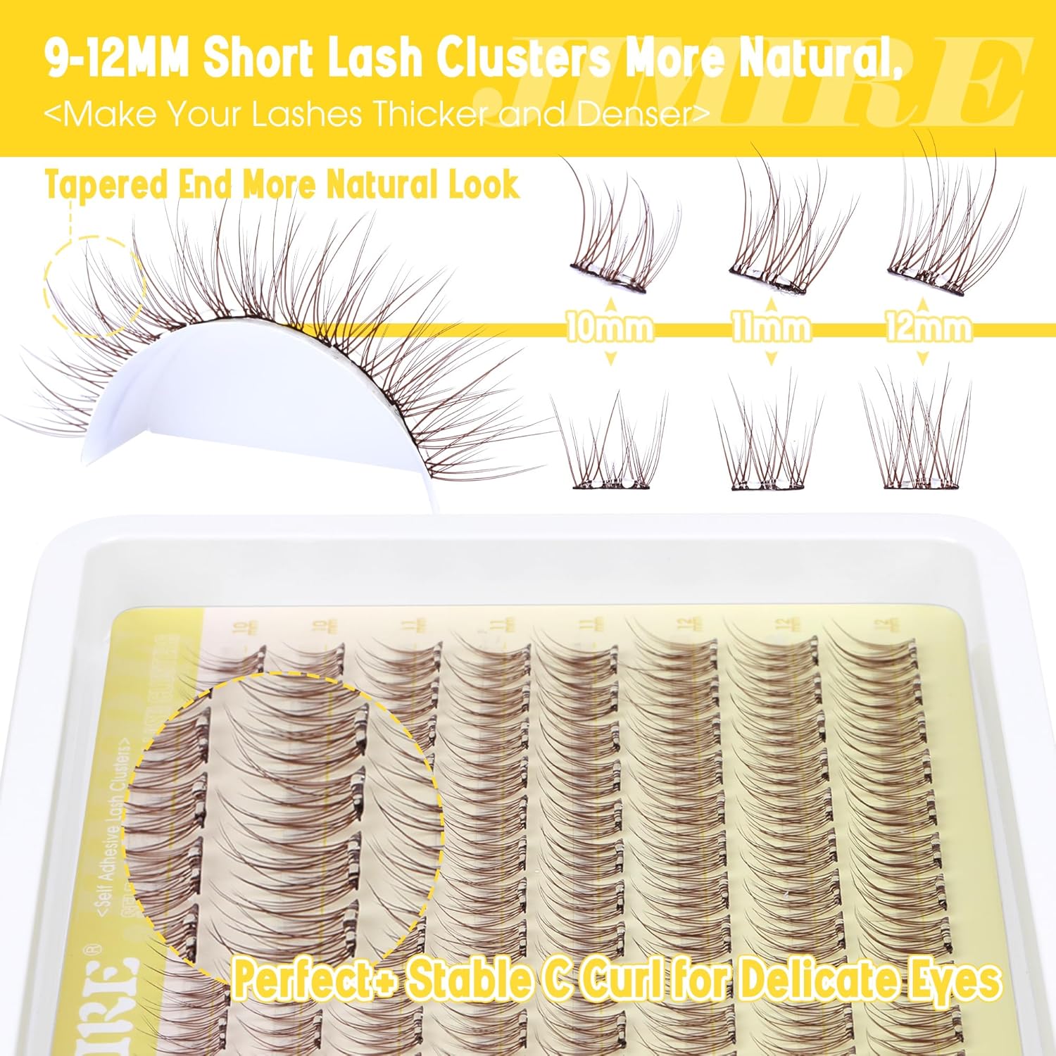 JIMIRE Brown Self-Adhesive Eyelashes - Press on Lash Clusters, Natural Look, Pre-Glued, Wispy 10-12MM Individual Lashes, Clear Band, Reusable Cluster Eyelash Extension-FemmiqueWomen