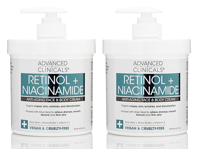 Advanced Clinicals Retinol Body & Face Lotion W/Niacinamide, Dry Skin Face Moisturizer & Crepey Skin Care Treatment, Anti Aging Retinol Cream Reduces Look Of Wrinkles, Sagging Skin, & Age Spots, 2PC-FemmiqueWomen