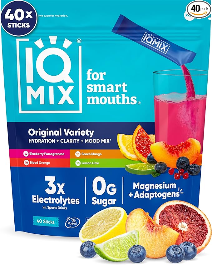 IQMIX Hydration Electrolyte Powder – 4-in-1 Formula for Hydration, Mental Clarity, Mood and Recovery – Sugar-Free Drink Mix, Keto, Magnesium L-Threonate, Lion’s Mane – 40 Count Variety Pack-FemmiqueWomen