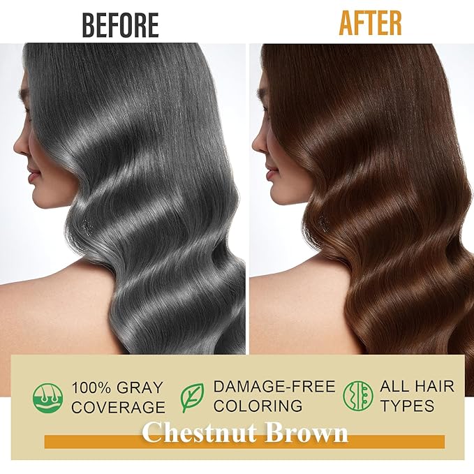 Hair Dye Shampoo 3-in-1: Instant Hair Color Shampoo for Gray Hair - Ideal for Women & Men, Long-Lasting Dye Shampoo for Color Treated Hair, Champu Para Canas, Easy to Use, 500 Ml (Chestnut Brown)-FemmiqueWomen