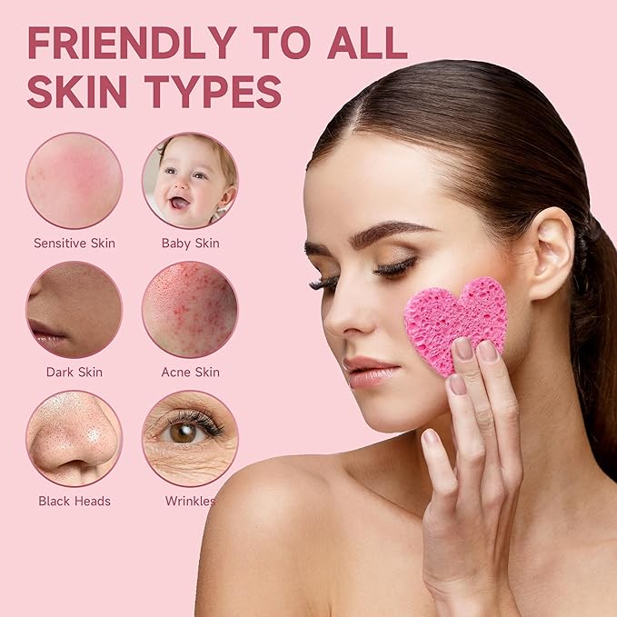 100 Count Compressed Pink Facial Sponges | 100% Natural Cellulose Eco-Friendly Makeup Sponges for Gentle Cleansing, Exfoliating & Stubborn Makeup Removal | Travel & Home Beauty Essentials for Women-FemmiqueWomen