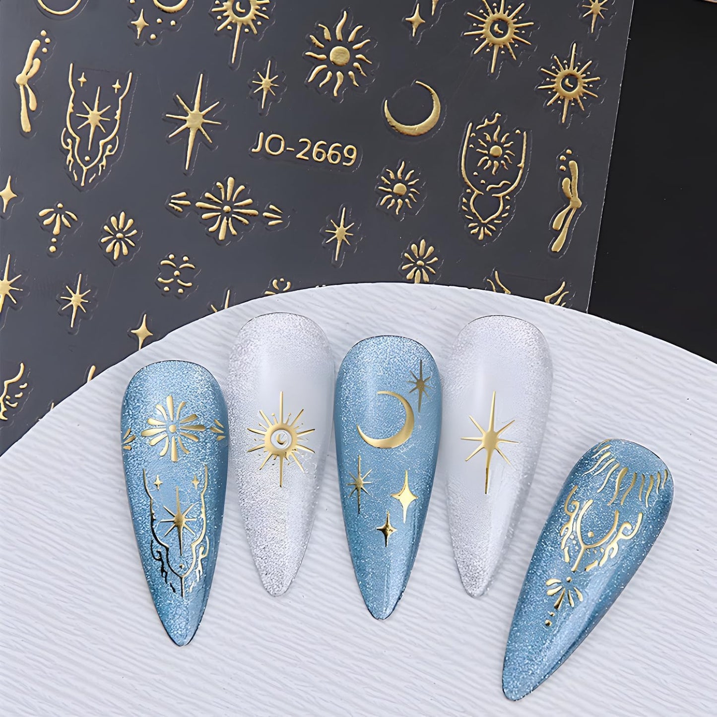 12 Sheets Silver Gold Moon Star Nail Art Stickers - 3D Self Adhesive Decals for Design and Decoration - Supplies Accessories for Women-FemmiqueWomen