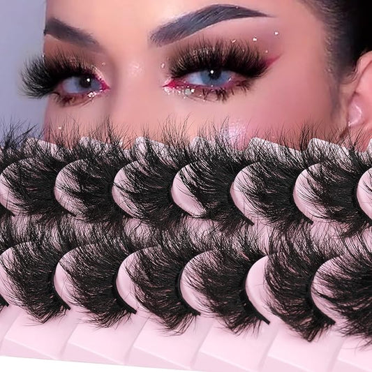 Mink Lashes 8D Volume Dramatic False Eyelashes Soft 20 mm 10 Pairs Pack Wispy FANXITON Faux Mink Eye Lashes-FemmiqueWomen