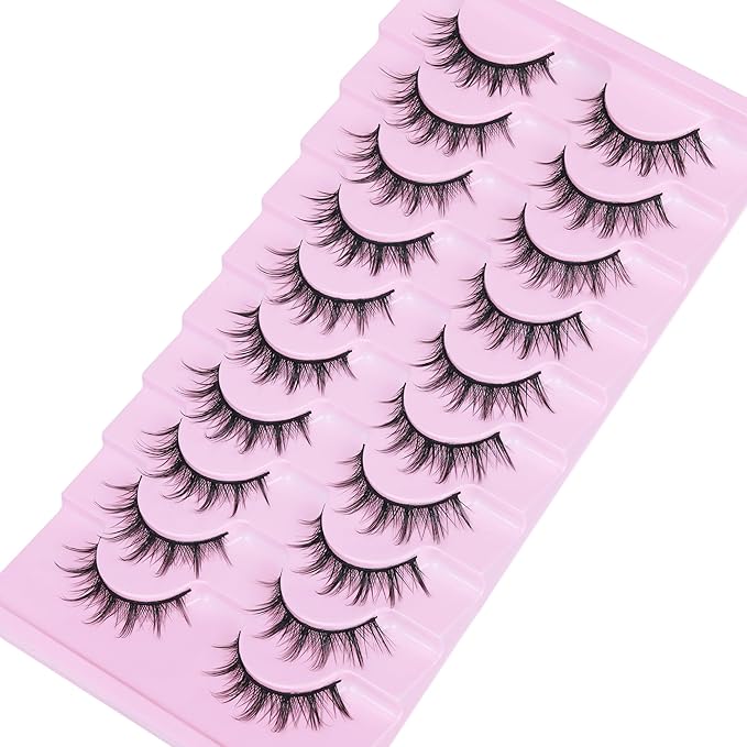 FANXITON Manga Lashes Wispy Natural Look Faux Eyelashes 10 Pairs Asian 3D False Eyelashes 14 mm Cat Eye Lashes Pack-FemmiqueWomen