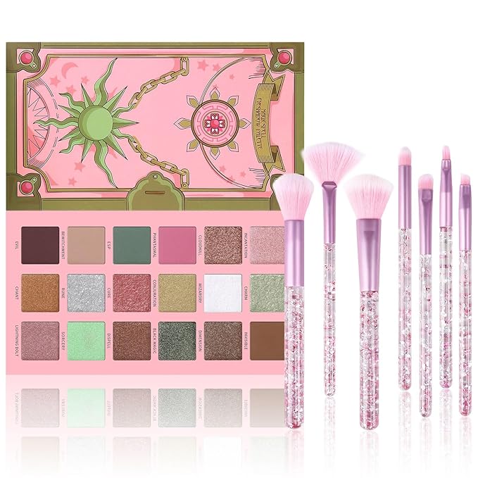 18 Colors Eyeshadow Palette With 7 pcs Soft Brushes Makeup Set High Pigmented Shimmer Matte Metallic Glitter Pink Nude Sage Green Eye Shadow Brush Make Up Kit for Women & Teen, Beginner & Pros-FemmiqueWomen