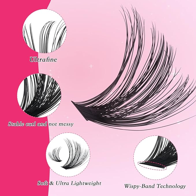 Lash Clusters 600PCS - Eyelash Clusters 20D+30D+40D+50D+60D+80D Wispy Individual Lashes D Curl Lash Extension 10-18MM Natural Lash Clusters DIY Cluster Eyelash Extensions for Beginners-FemmiqueWomen