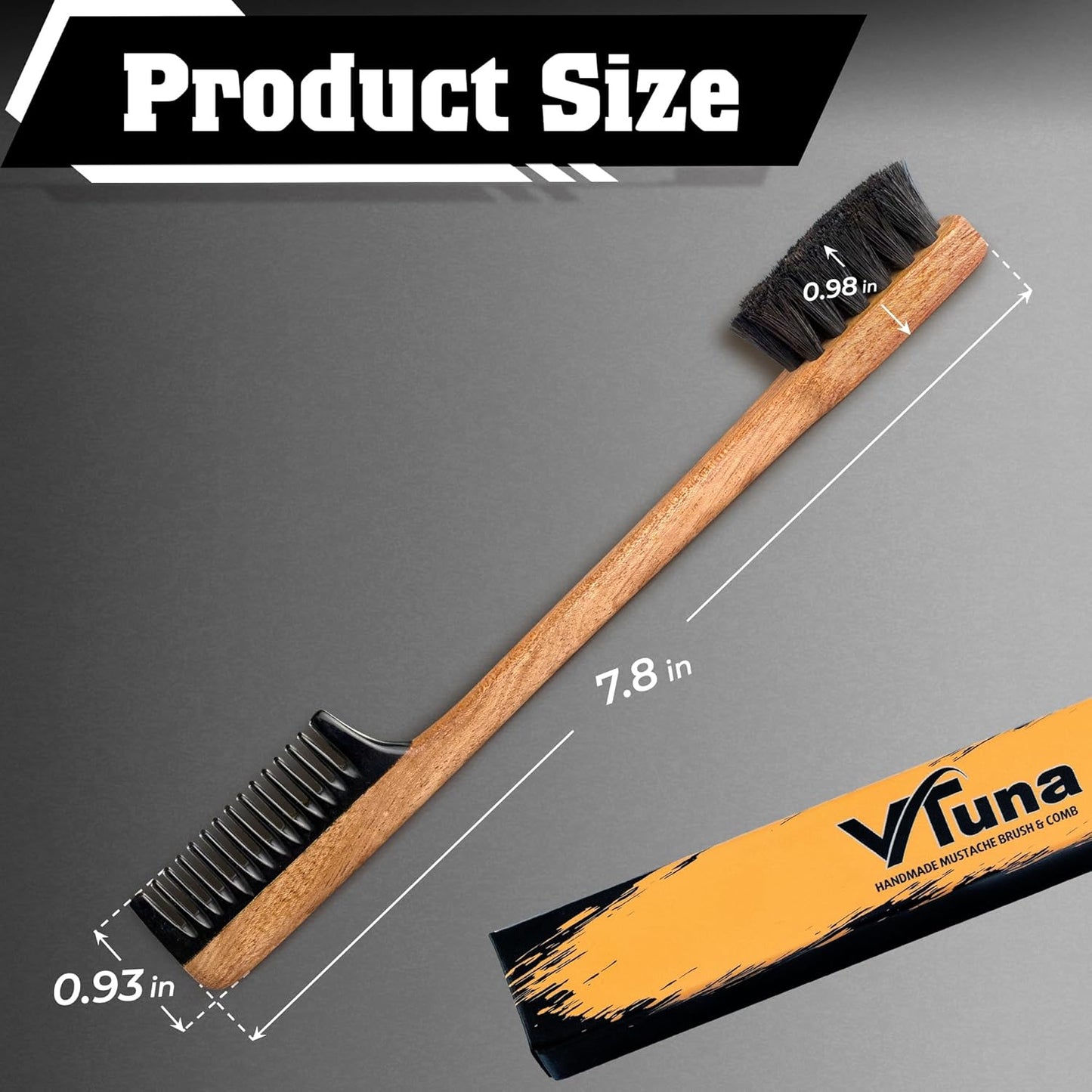 2-in-1 Beard Comb & Brush - Mustache & Beard Comb for Men. Handcrafted from Solid Wood, Buffalo Horn, and Cow Tail Hair. Comes in a Box, Perfect for Gifting.-FemmiqueWomen