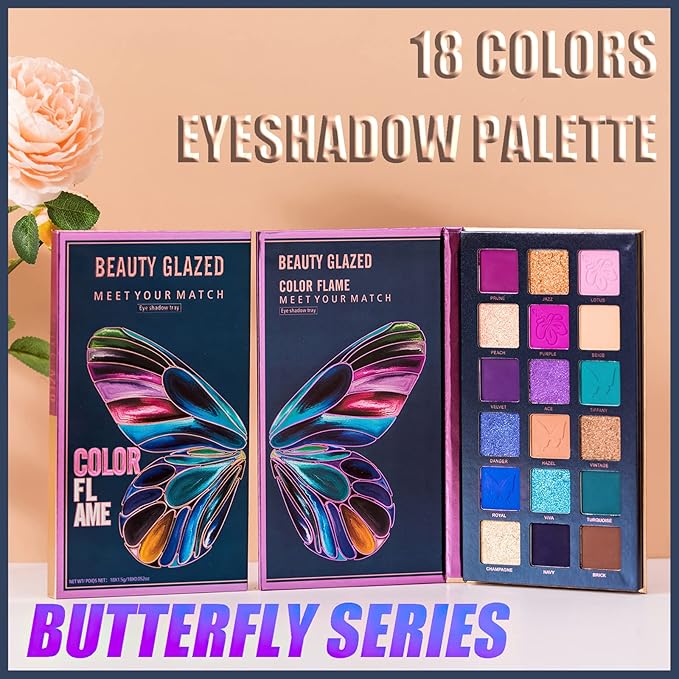 18 Colors Eyeshadow Palette, Butterfly Series Highly Pigmented Eye Makeup Palette, Matte Shimmer Metallic Powder Eyeshadow Pallet, Makeup Palette Cosmetics Gift, 110-FemmiqueWomen