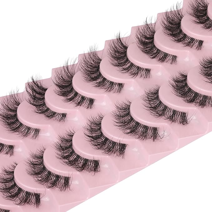 FANXITON Mink Lashes with Clear Band 15 MM 10 Pairs Cat-Eye Lashes Natural Look False Eyelashes Pack Wispy Eyelashes 3D Faux Mink Eyelashes-FemmiqueWomen