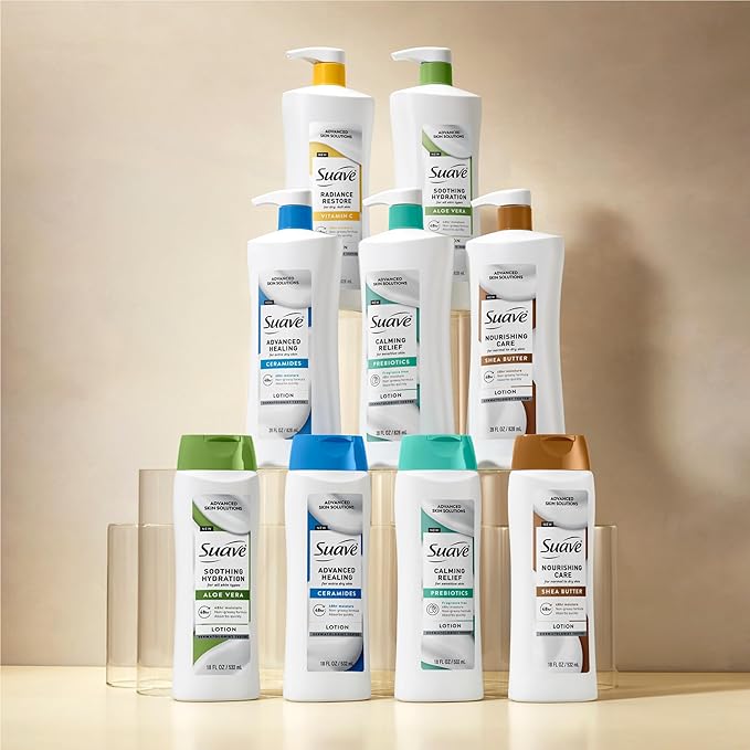 Suave+ Advanced Healing Hand & Body Lotion for Women With Ceramides for Very Dry Skin, Hydrating, Non-Greasy, Allergen-Free Moisturizing Cream, Lightly Scented, 18 FL OZ, 6 Pack-FemmiqueWomen