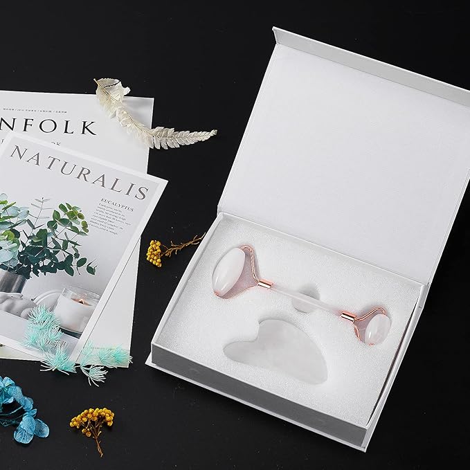 Jade Roller for Face, Facial Roller Massager Skin Care Tool, Gua Sha Facial Tools for Face, Neck, Eyes, Reduce Puffiness of The Skin - White-FemmiqueWomen