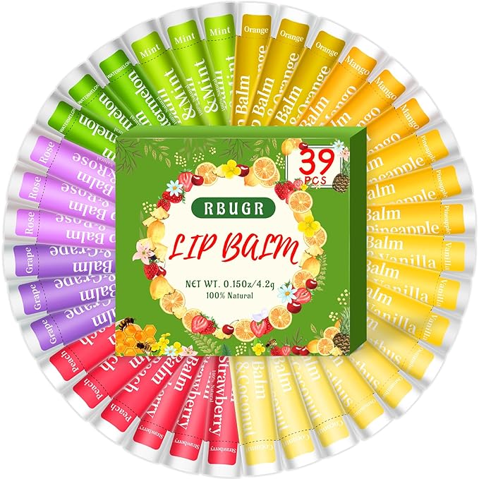 39 Pack of Lip Balm, 12 Flavored Lip Balm in Bulk Natural Lip Balm Set, Beeswax Moisturising & Soothing Lip Balms Bulk Gifts for Women Stocking Stuffers Party Favors(4.2g/0.15oz)-FemmiqueWomen