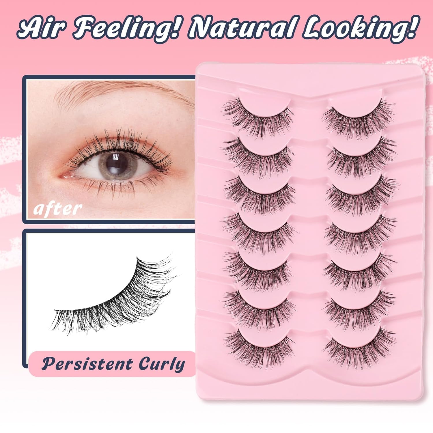 Natural Lashes Fake Eyelashes Pack C Curl Strip Lash 7 Pair Siligli-FemmiqueWomen