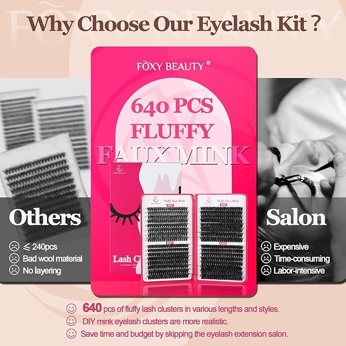 Lash Clusters 640PCS - Natural Fluffy Lash Clusters 40D+60D+80D+100D Fluffy Wispy Lash Clusters D Curl Lash Extension 11-18MM Individual Lash Clusters Cluster Eyelash Extensions for Beginners-FemmiqueWomen