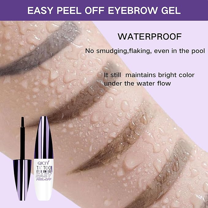 2 Pcs Dark Brown Easy Peel Off Eyebrow Gel, Tattoo Eyebrow Tint, Waterproof & Sweatproof Peel Off Tinted Eyebrow, Long-lasting Natural Color Up to 3 Days, Eyebrow Tattoo for All Skin Types (#01)-FemmiqueWomen