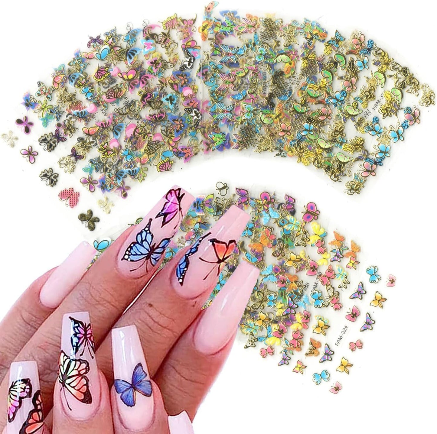 30 Sheets Butterfly Nail Stickers Colorful 3D Self Adhesive Nail Art Charms Sticker Decals for Crafts Supplies Accessories (ST-B)-FemmiqueWomen