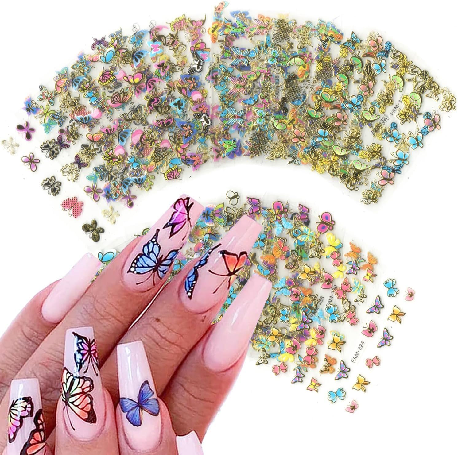 30 Sheets Butterfly Nail Stickers Colorful 3D Self Adhesive Nail Art Charms Sticker Decals for Crafts Supplies Accessories (ST-B)-FemmiqueWomen