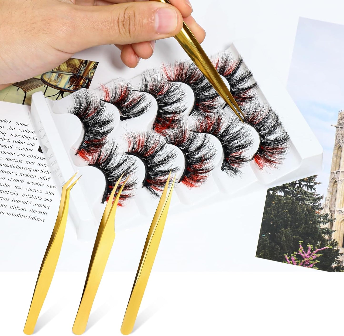 3 PCS Lash Tweezers for Eyelash Extensions, High Precision Gold Metal Tweezers Set Fiber Tip and Curved Isolation Tweezers Eyelash Extension Tools for Women Volume Lash, Crafting, Jewelry Making-FemmiqueWomen