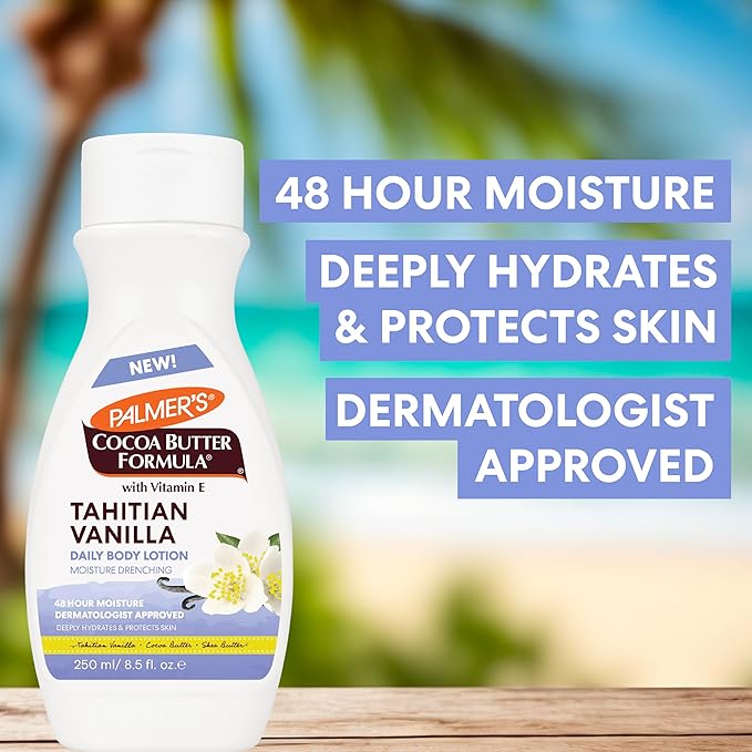 Palmer's Cocoa Butter Formula Tahitian Vanilla Body Lotion, 8.5 Oz, Daily Moisturizing Lotion for Dry Skin with Shea Butter & Vitamin E, Hydrates & Protects, Helps Provide 48-Hour Deep Moisture-FemmiqueWomen