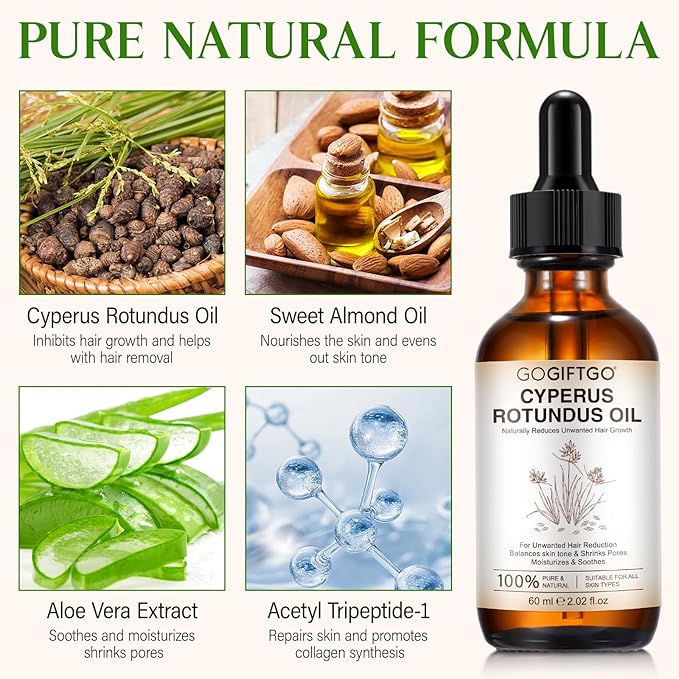 Cyperus Rotundus Oil,Cyperus Oil,Cyprus Rotundus Oil for Hair Removal,Cyperus Oil Natural, Soothing and gentle,Reducing Body Hair Growth,Smooth Skin & Hair Removal,60ml-FemmiqueWomen