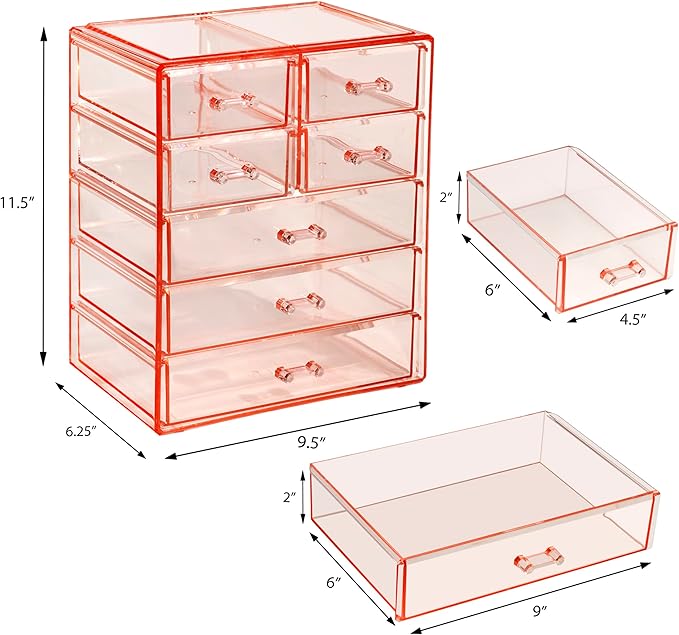 Sorbus Acrylic Makeup Organizer - Organization and Storage Case for Cosmetics Make Up & Jewelry - Big Clear Makeup Organizer for Vanity, Bathroom, College Dorm, Closet, Desk (3 Large, 4 Small Drawers)-FemmiqueWomen