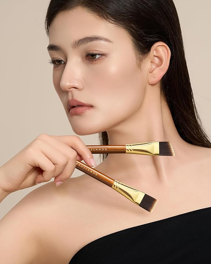 Desert Oak Series Angled Foundation Brush - 20mm Thin Contour Head for Cream/Stick Foundation, Precision Buffing & Detailing, Bubinga Handle & Brass Ferrule (CM 185)-FemmiqueWomen