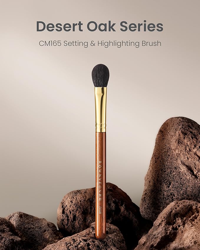 Desert Oak Series Highlighter & Setting Brush - Grade-A Fine LambsGoat Hair for Airbrushed Finish, Multi-Use for Cheeks/Nose/Under-Eyes, Ebana Handle & Brass Ferrule (CM 165)-FemmiqueWomen