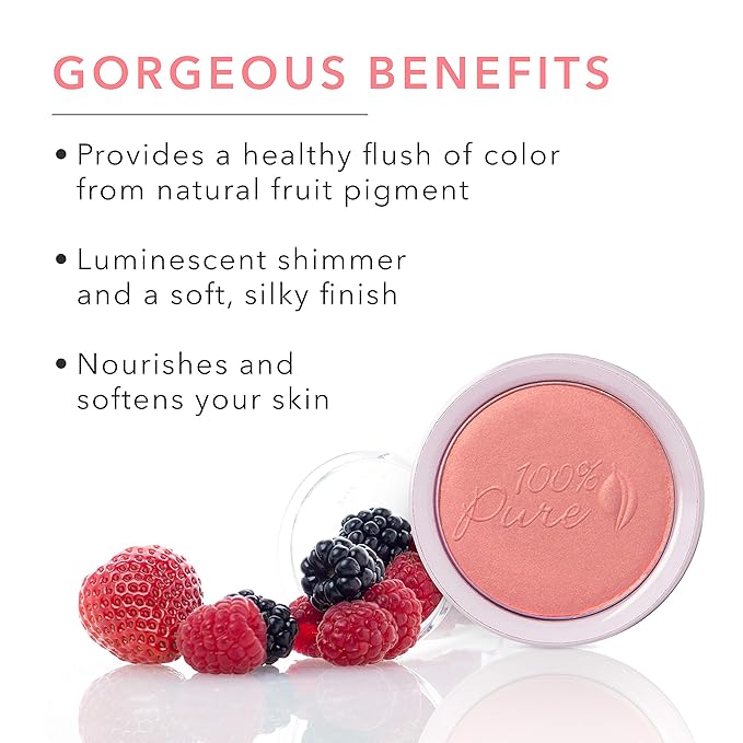 100% PURE Powder Blush (Fruit Pigmented), Mimosa, Soft Shimmery Finish, Nourishes Skin w/Rosehip Oil, Cocoa Butter, Natural Makeup (Light Coral) - 1.81 oz-FemmiqueWomen