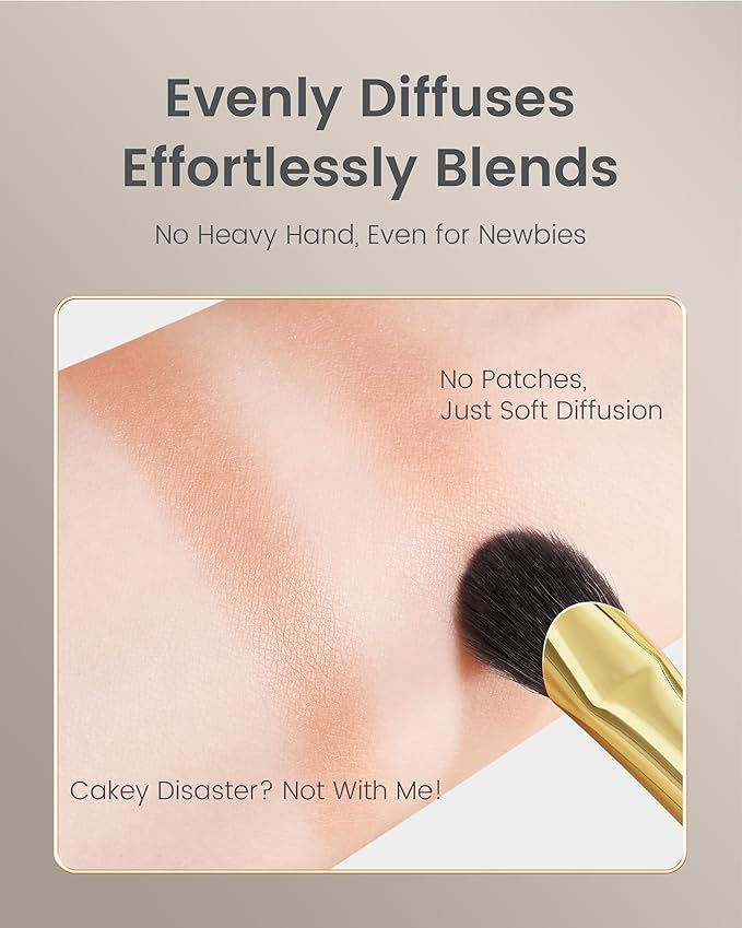 Desert Oak Series Thumb-Shaped Eyeshadow Brush - Curved Brush Head Mimics Natural Finger Contour, Premium Goat Hair & Bubinga Handle for Lid/Crease Blending (CM 170)-FemmiqueWomen