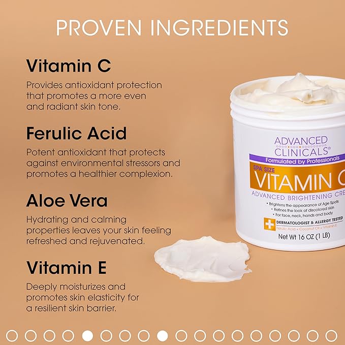 Advanced Clinicals Vitamin C Cream Face & Body Lotion Moisturizer | Anti Aging Skin Care Firming & Brightening Cream For Body, Face, Uneven Skin Tone, Wrinkles, & Sun Damaged Dry Skin, 16 Oz-FemmiqueWomen
