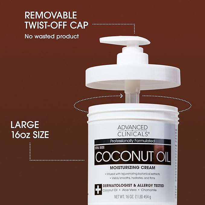 Advanced Clinicals Coconut Oil Body Cream For Women & Men | Hydrating Coconut Lotion For Extremely Dry Skin | Visible Anti Aging Body Butter Skin Care Balm Moisturizer For Hand, Heel, Feet, 16 Ounce-FemmiqueWomen