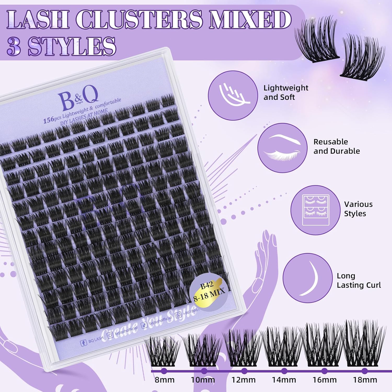 B&Qaugen Lash Clusters B42 DIY Eyelash Extensions(B42,8-18MIX)-FemmiqueWomen