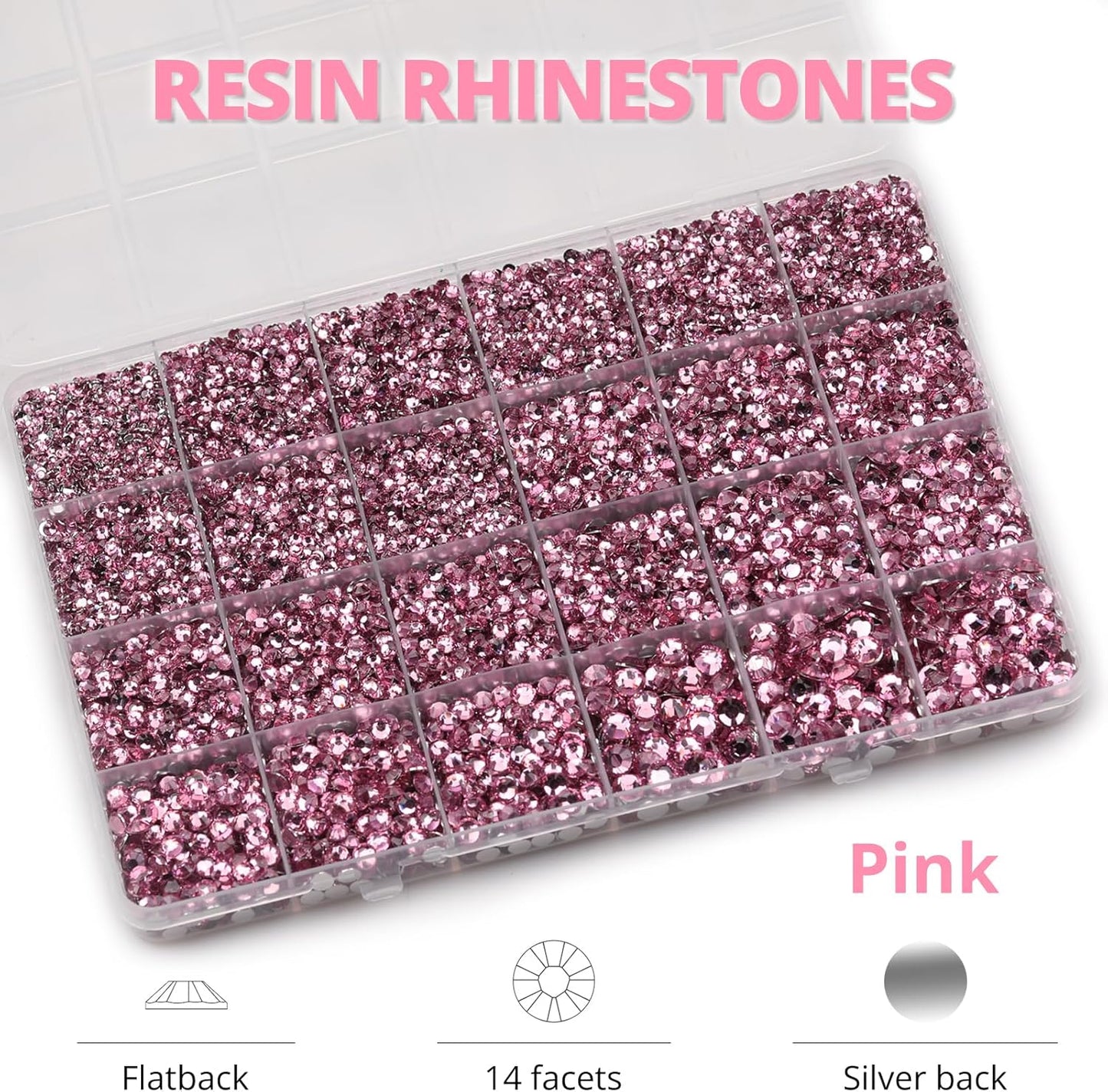 30000Pcs Resin Rhinestones Set for Crafting Bedazzling, Pink Flatback Gems Jewels for Crafts Clothes Shoes Fabric Outfit Nails Makeup, Flat Back Light Pink Crystal 2-6mm with b 7000 Glue-FemmiqueWomen