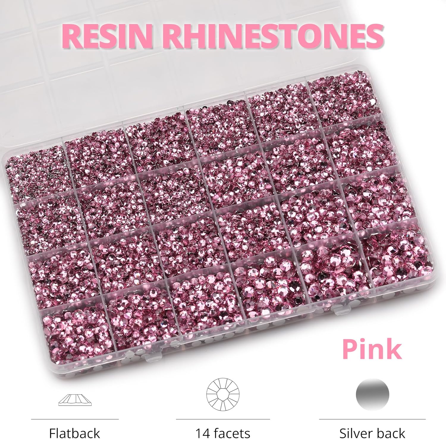 30000Pcs Resin Rhinestones Set for Crafting Bedazzling, Pink Flatback Gems Jewels for Crafts Clothes Shoes Fabric Outfit Nails Makeup, Flat Back Light Pink Crystal 2-6mm with b 7000 Glue-FemmiqueWomen