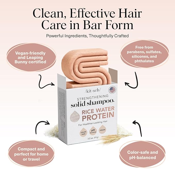 Kitsch Rice Water Shampoo Bar – Dry Hair Shampoo & Soap Bar for Hair Care & Hair Growth – Women and Mens Shampoo – Strengthens Damaged Hair – Vegan, Paraben, Silicone & Sulfate-Free – 3.2 oz-FemmiqueWomen