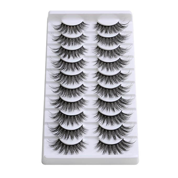 SUNWELL False Eyelashes 16mm Mink Lashes Cat Eye Faux Mink Lashes 8D Fluffy Strip Lashes Soft Wispy Luxury Volume Fake Eyelashes 10 Pairs Pack-FemmiqueWomen