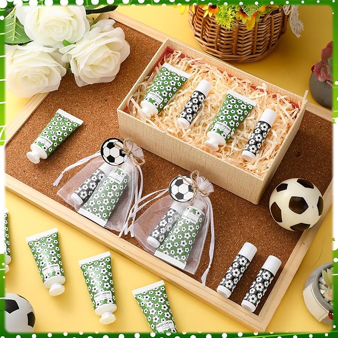 36 Sets Soccer Lip Balm Hand Cream Set soccer Party Favors, Include 36 Lip Balm 36 Moisturizing Hand Cream 36 Bags 36 Cards and Ropes for Soccer Accessories Gifts-FemmiqueWomen