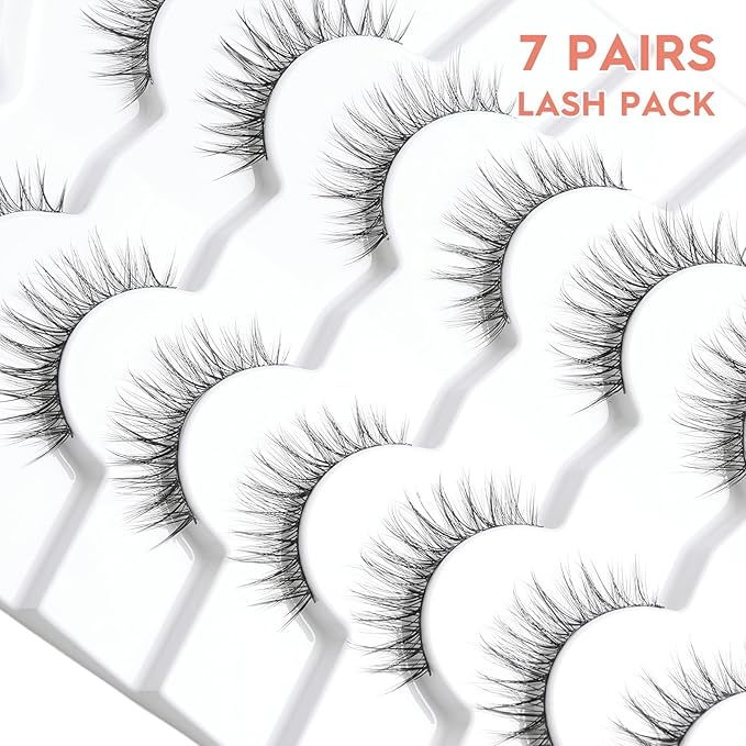 False Eyelashes Natural Look Wispy Lashes 10mm Short Lash C Curl 0.1MM Thin Band Lashes Pack Siligli Fake Eyelash 7 Pair-FemmiqueWomen