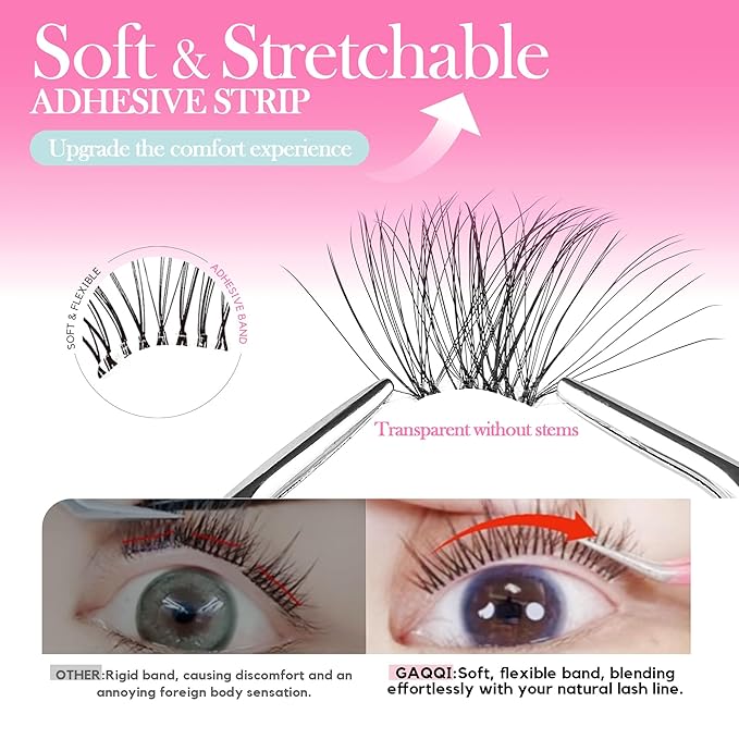 GAQQI Self Adhesive Lash Clusters, No Glue Eyelash Clusters 10-16mm Full & Volume Self Adhesive False Eyelashes, No Band Glueless Lashes-FemmiqueWomen