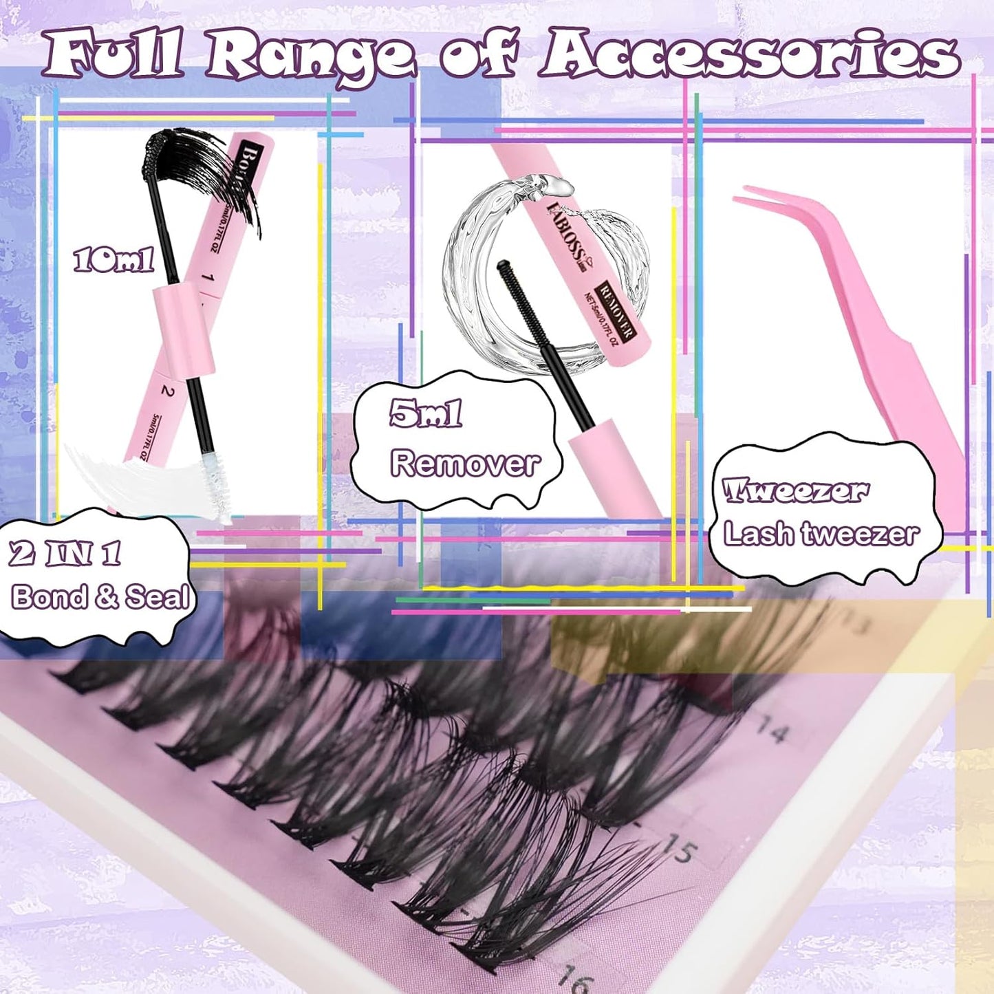 Lash Clusters Kit Fluffy 280Pcs Lash Clusters DIY Eyelash Extension Kit 30D+40D Individual Lashes Clusters Kit with Lash Bond and Seal, Lash Remover, Lash Tweezers(30D+40D, 9-16mm, Kit)-FemmiqueWomen