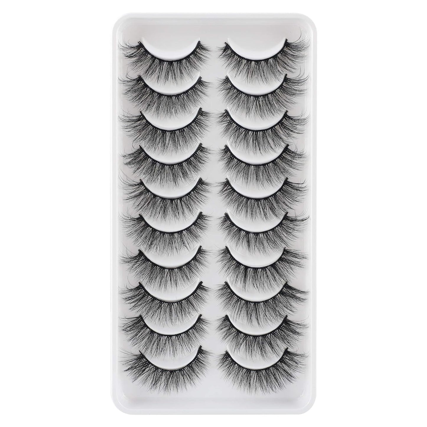 JIMIRE Fake Eyelashes Natural Look Fluffy Wispy False Lashes Cat-Eye Lashes with Thin Band Lightweight Fake Lashes 10 Pairs Pack-FemmiqueWomen