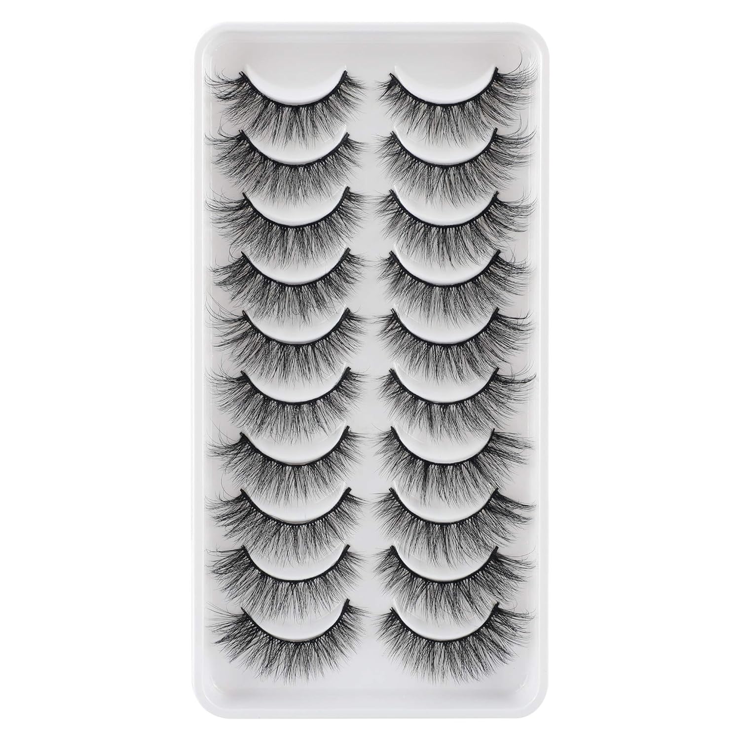 JIMIRE Fake Eyelashes Natural Look Fluffy Wispy False Lashes Cat-Eye Lashes with Thin Band Lightweight Fake Lashes 10 Pairs Pack-FemmiqueWomen